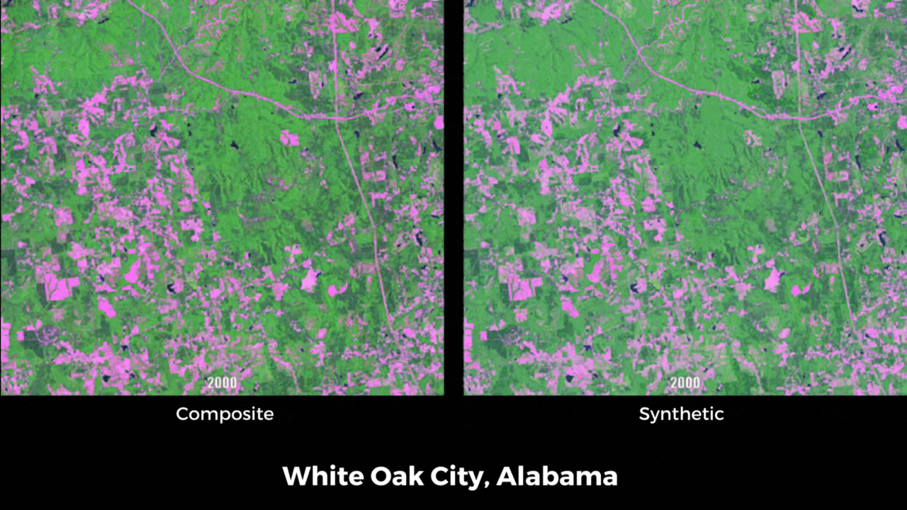 Composite and synthetic Landsat time series data example. composite