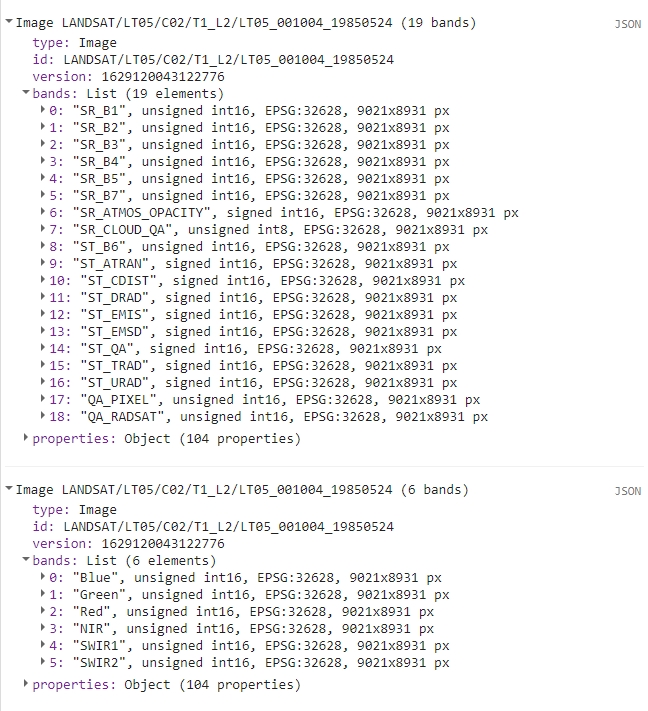 Selected and renamed Landsat 5 bands Selected and renamed Landsat 5 bands