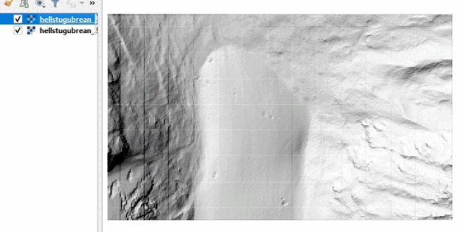 Hillshades in QGIS DTM hillshade of both epochs in QGIS
