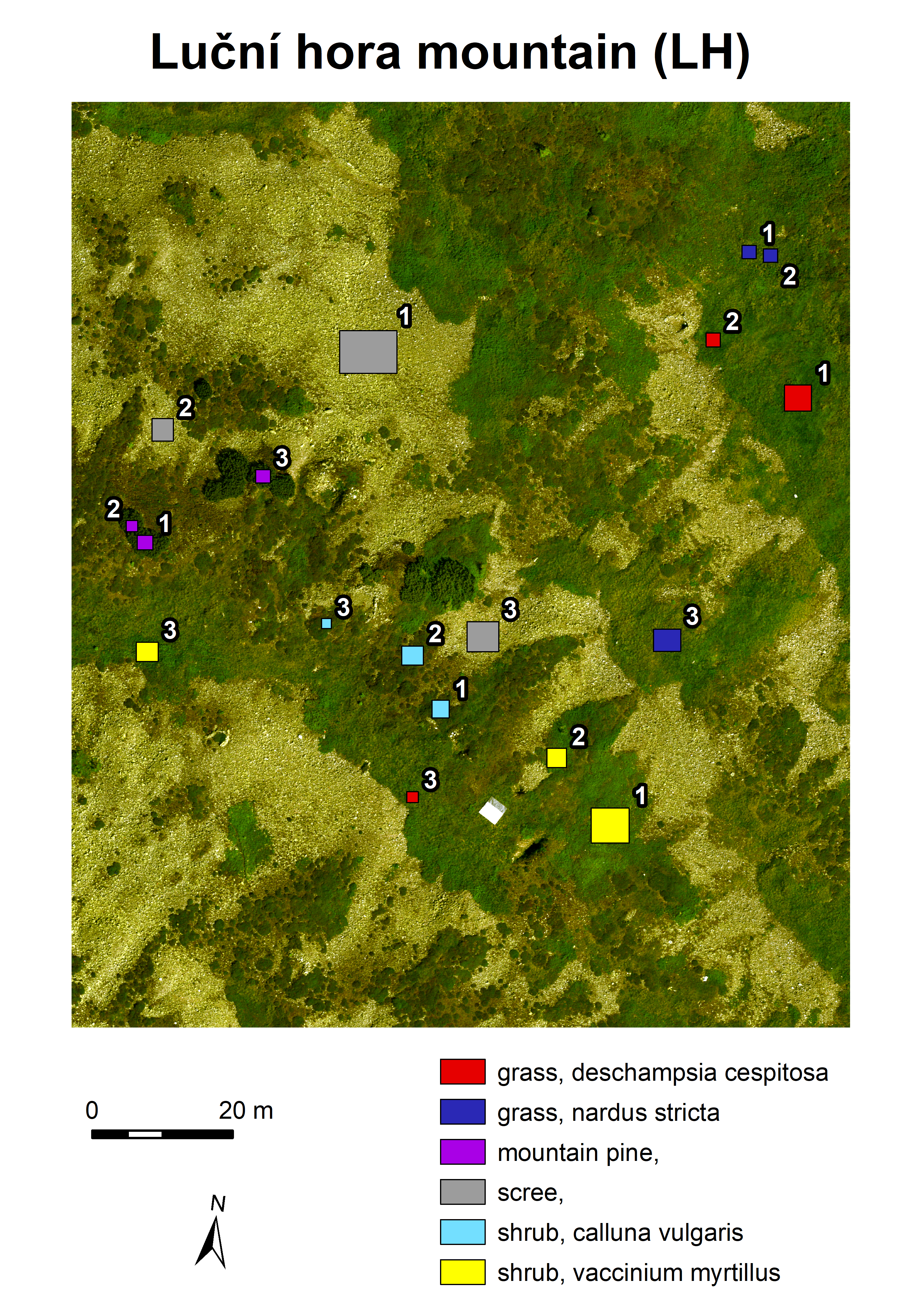 Map of the area with numbered ROIs Map